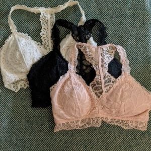 3 Lightly lined racer back bralettes